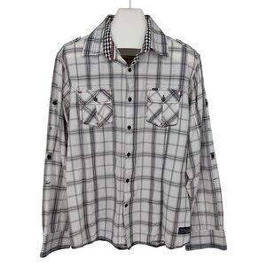 Y2K Plaid Button Up Shirt Long Sleeve Grunge Workwear Skater Streetwear Size 2XL